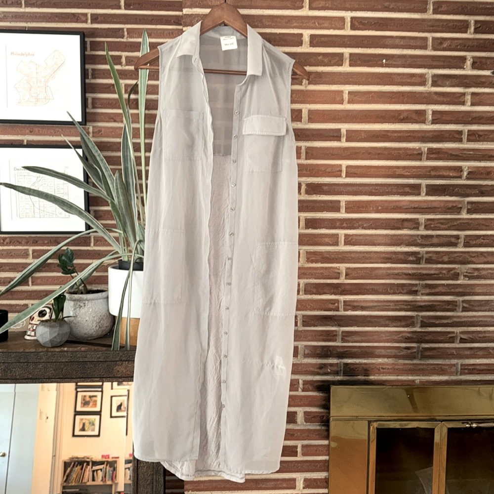 Zara Light Gray Sleeveless Button-Down Long Tunic